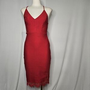 Lulus Only Want You Red Lace Bodycon Midi Dress Sz S